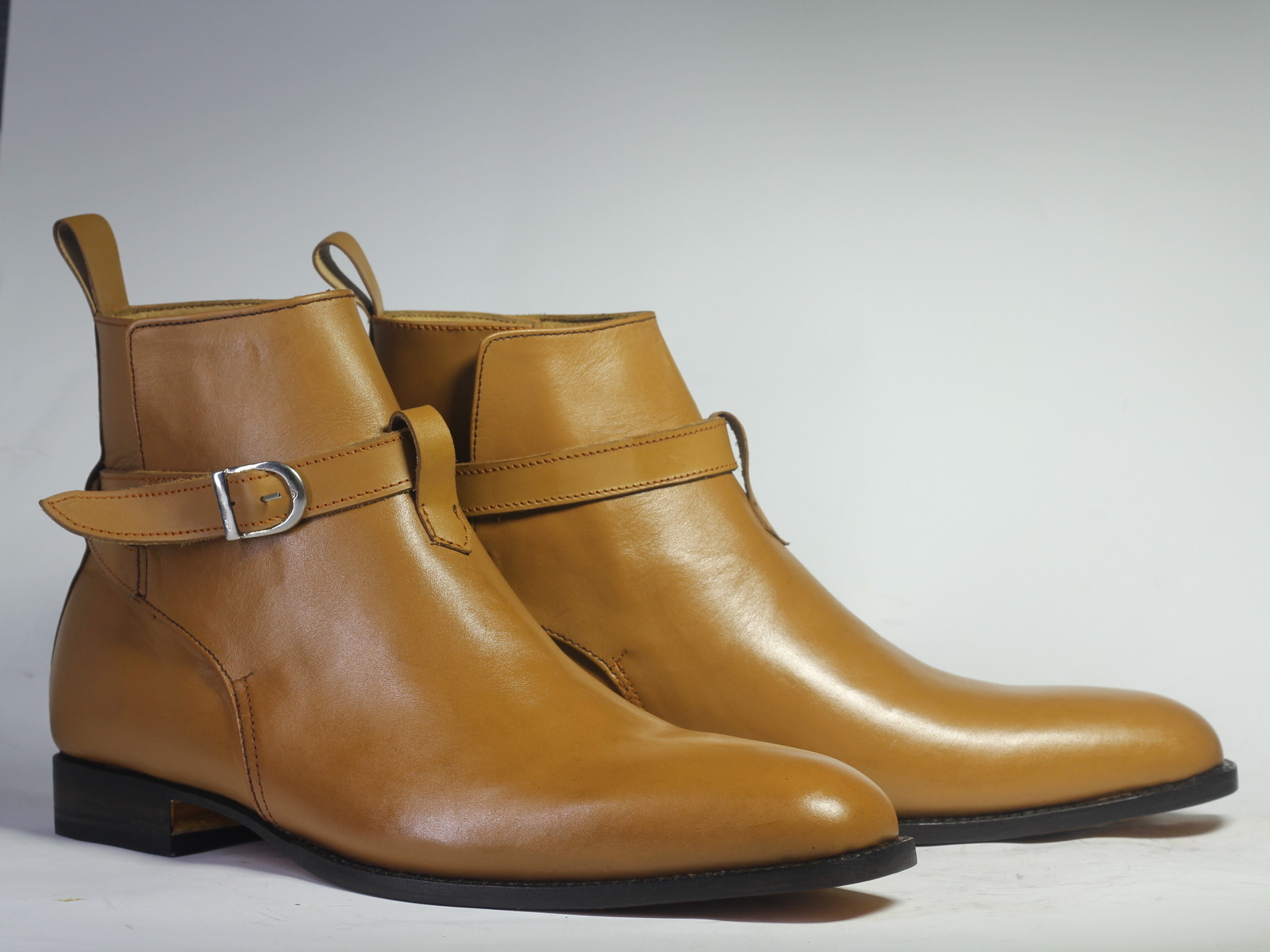 Handmade Men's Jodhpurs Tan Leather Boots, Men Ankle High Buckle Dress Boots