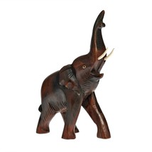 Handmade Joyous Elephant Carved Rain Tree Wood Figurine - $71.95