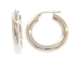 18K WHITE GOLD ROUND CIRCLE EARRINGS DIAMETER 15 MM, WIDTH 4 MM, MADE IN ITALY image 1