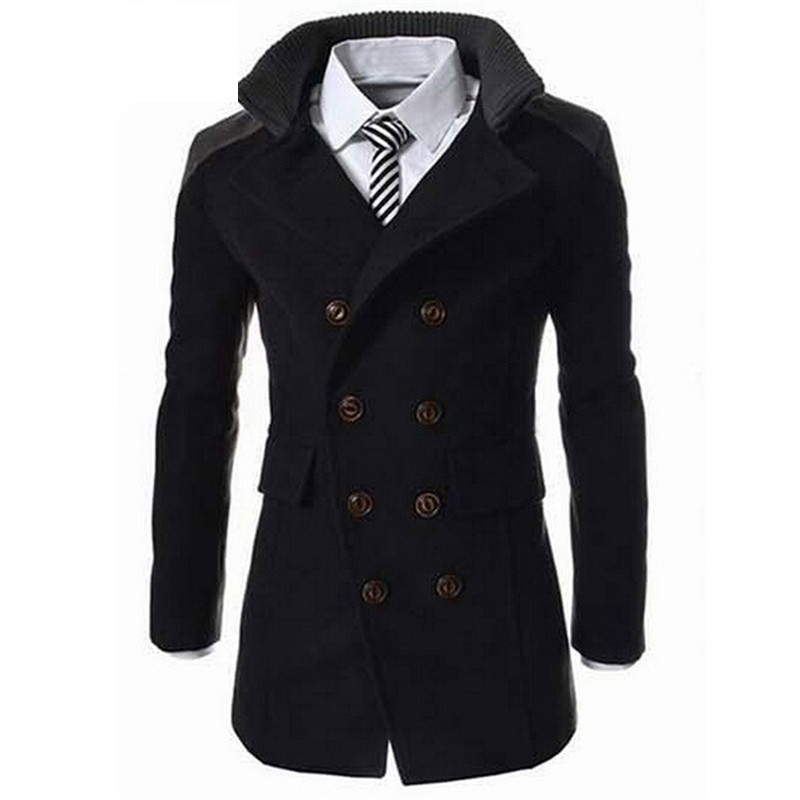 Image of Men's Winter Double Breasted Wool Blend Trench Coat Long Paka Jacket Overcoat