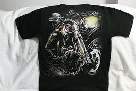 SKELETON SKULL BIKER MOTORCYCLE MOON CHAIN SHUT UP AND RIDE T-SHIRT SHIRT - $11.49