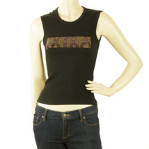 S. Trends Black with Rhinestones Gold & Red Pins Tank Vest Sleeveless Top sz M - $24.75