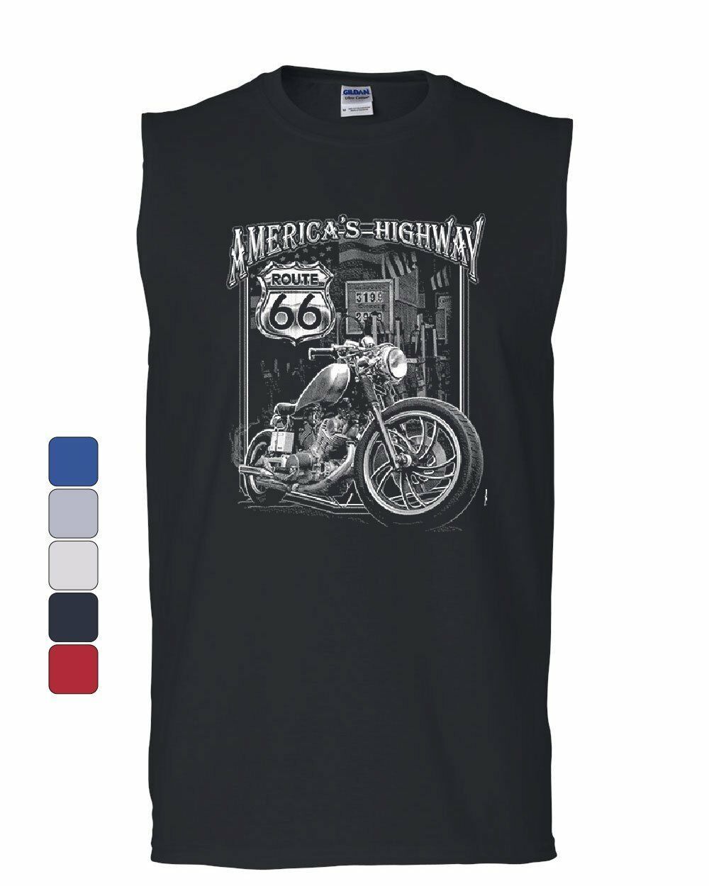 America's Highway Muscle Shirt Route 66 MC Motorcycle Chopper Bobber Sleeveless