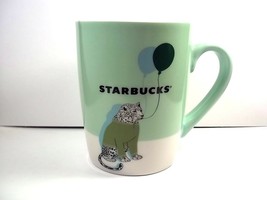 Starbucks coffee mug green cheetah in sweater with balloons 2020 10 oz - $12.84