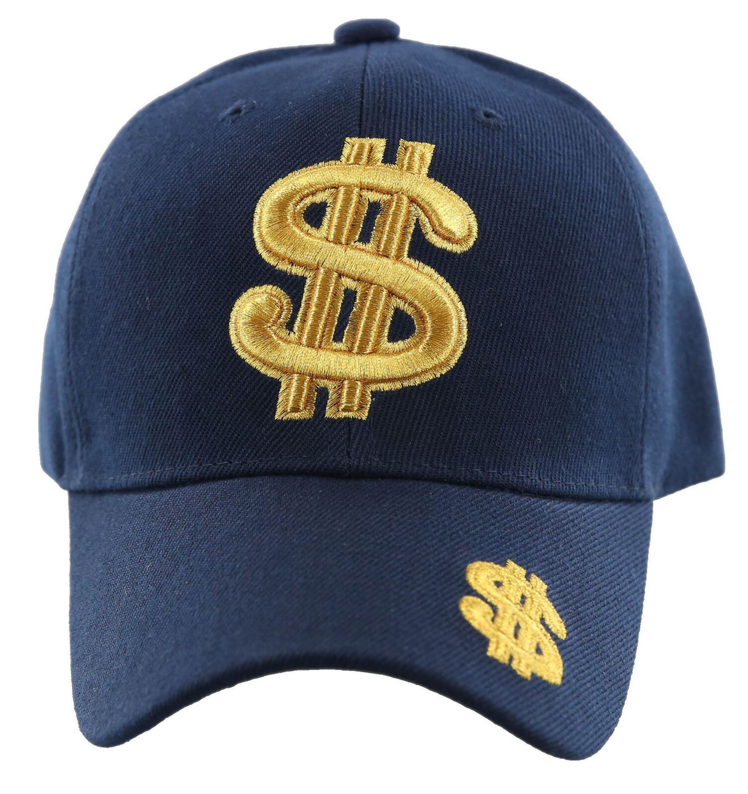 NEW! GOLD DOLLAR SIGN BALL CAP HAT NAVY Men's Hats