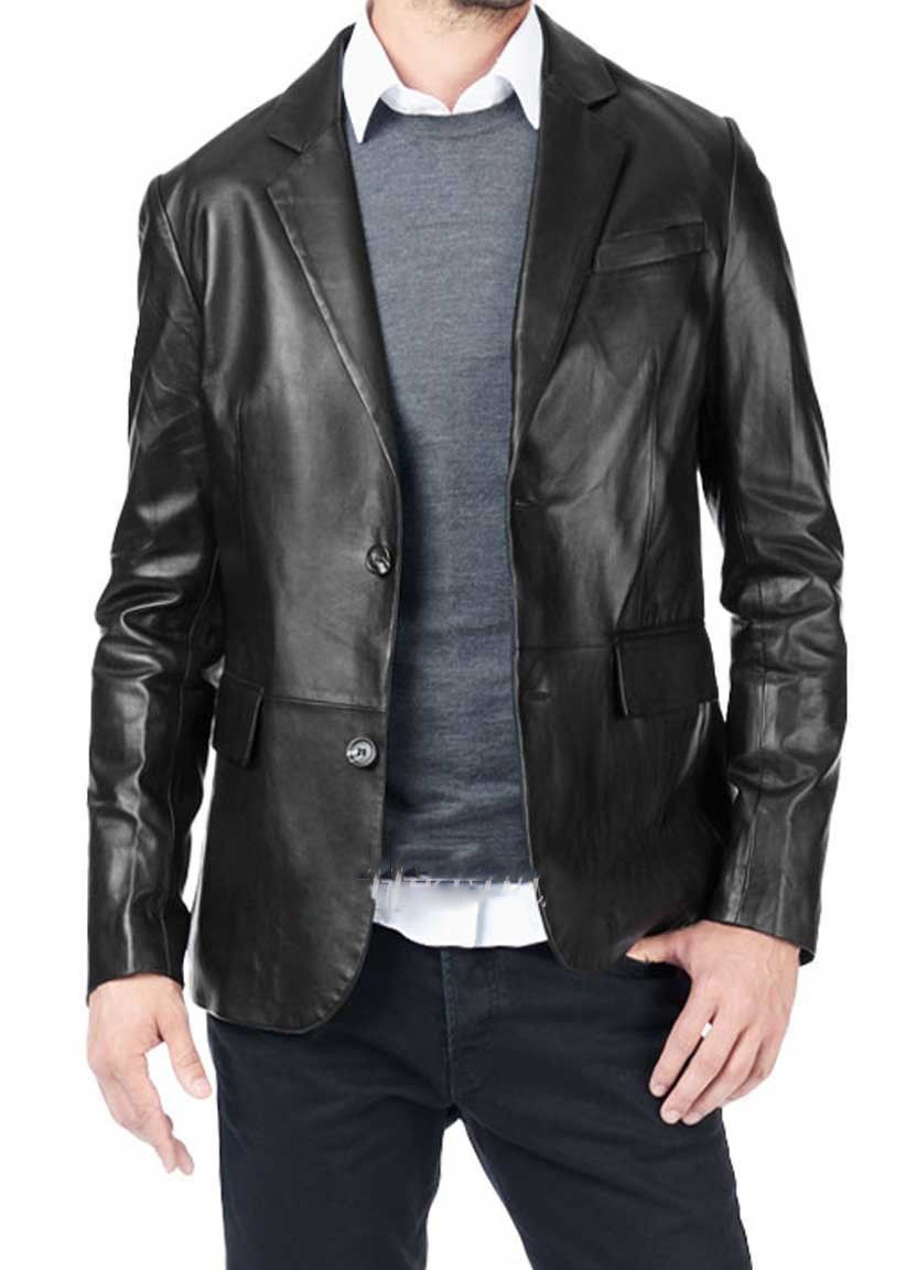 New Men's Genuine Lambskin Real Leather Blazer Jacket TWO BUTTON Slim fit Coat