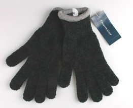 Charter Club Womens Black and Gray Fuzzy Fabric Winter Gloves