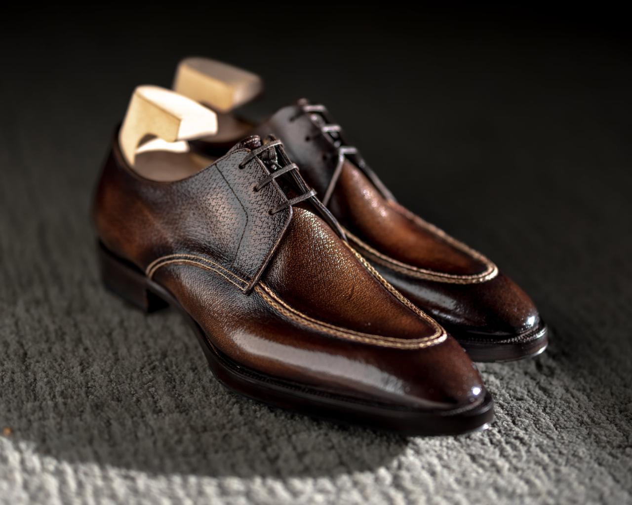 Men Decent Brown Leather Split Toe Laceup Formal Dress Shoes - Men