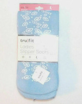 Tru Fit Ladies Slipper Sock Non Slip White Angel Light Blue 9-11 NWT - $5.89