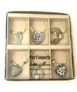 Set of 6 Pier 1 Imports Silver Tone Wine Glass Charms Love Heart Angel W... - $13.00