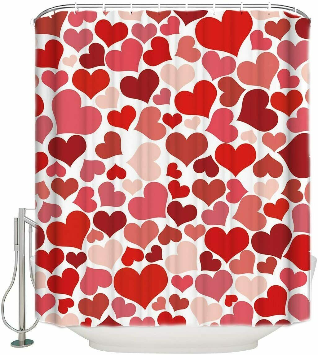 Red Pink White Hearts Pretty Romantic Cute Girly Fabric Shower Curtain ...