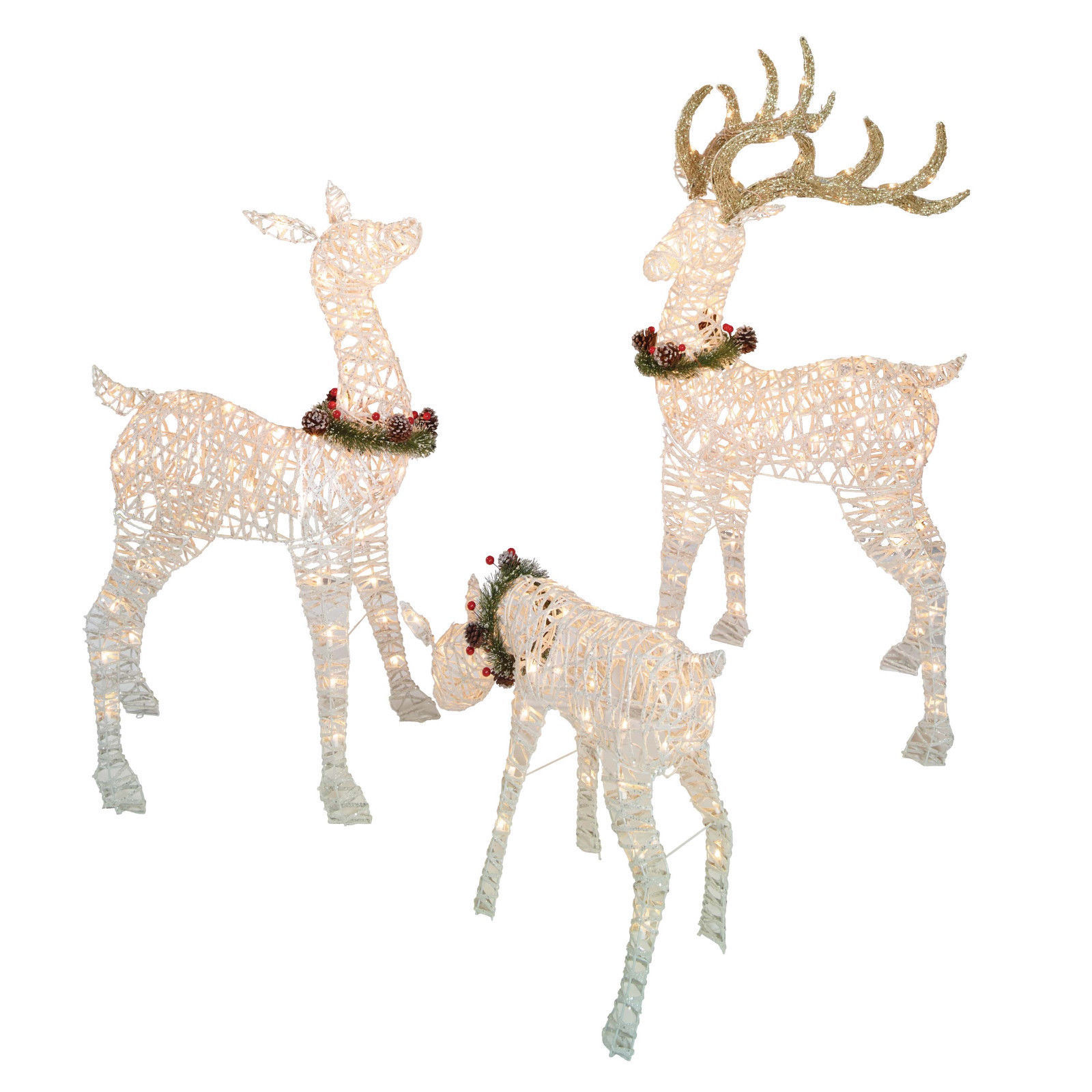 Set of 3 LED Lighted Rattan Deer Christmas Santa Deer Family Outdoor