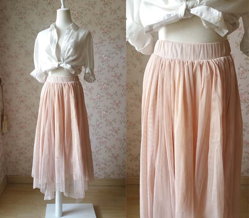 Blush Long Tulle Skirt Blush Wedding Bridesmaid Skirt High Waisted 27.5 long