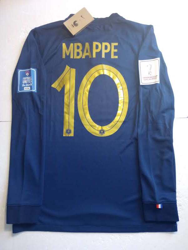 Kylian Mbappe France 2022 World Cup Final Stadium Home Long Sleeve