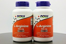 2 Pack! Now Foods L-Arginine 500 mg, 100 Veg Capsules, Best By 04/2025 - $18.56