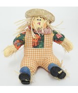 Sitting Scarecrow Stuffed Fall Decoration Straw Hat Squash Head Orange C... - $14.10