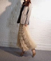 Champagne Layered Tulle Skirt Outfit Long Tiered Tulle Skirt Custom Plus Size image 4