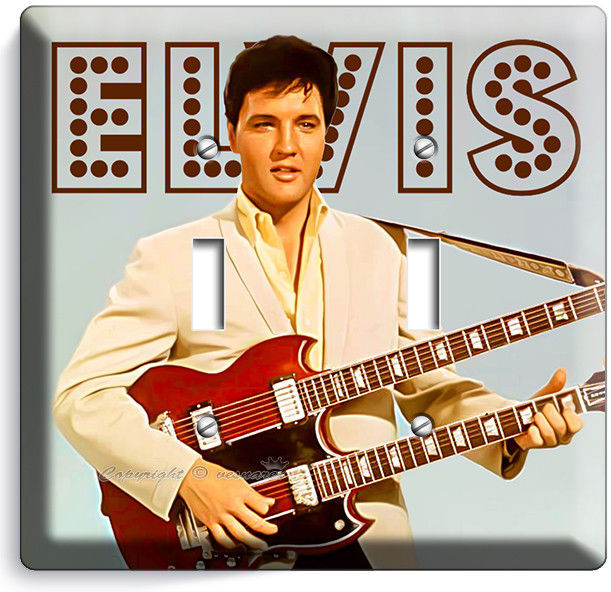 ELVIS PRESLEY HOLDING TWIN NECK GUITAR DOUBLE LIGHT SWITCH PLATE ROOM HOME DECOR