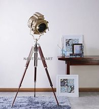 NauticalMart Industrial Vintage Natural Wood and Brass Finish Tripod Floor LAMP image 2