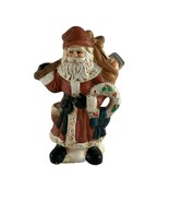Santa Claus Ceramic Figurine 6&quot; Holding Wreath Sack of Toys Christmas Ho... - $11.88