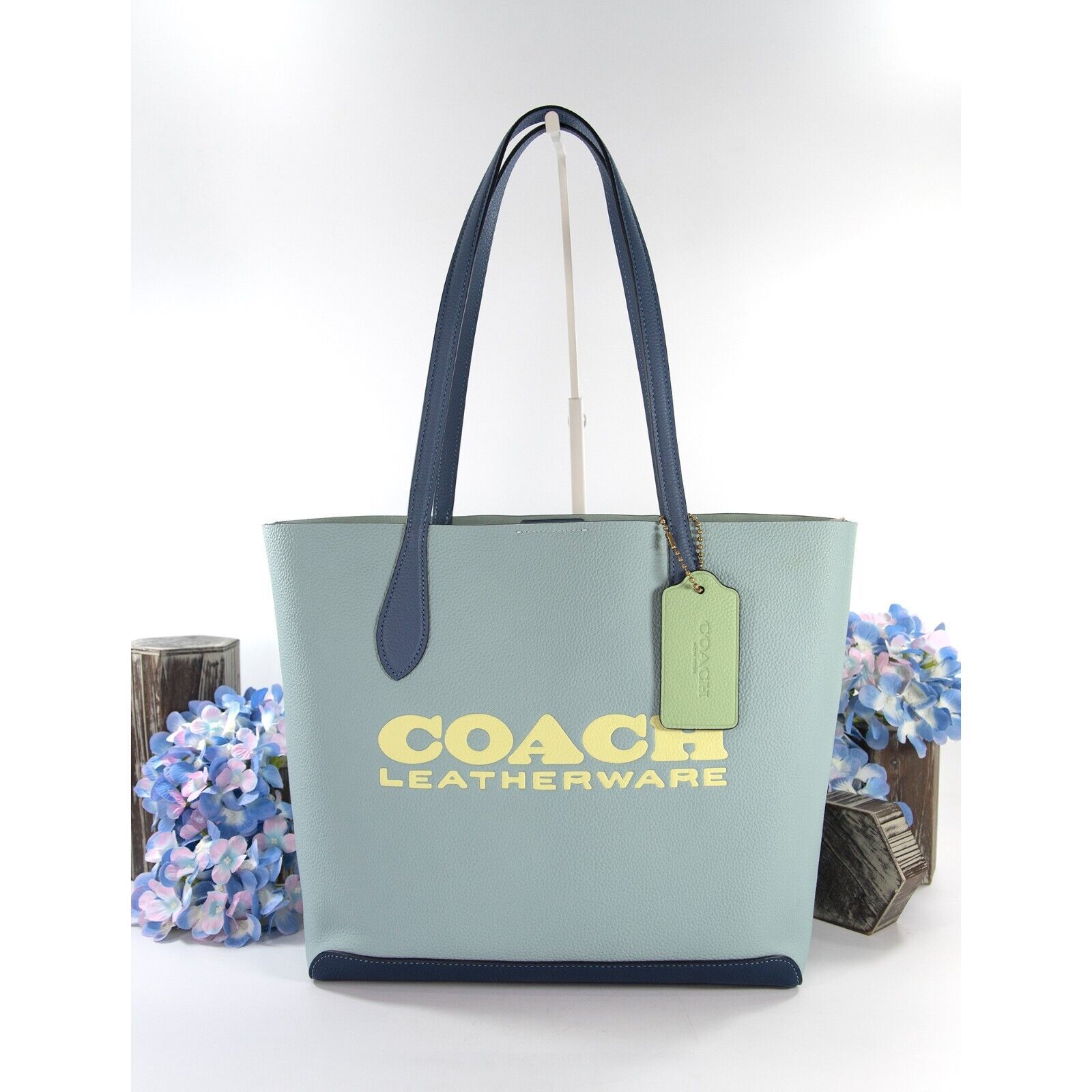 Coach Kia Aqua Pebbled Soft Leather Tote Bag NWT