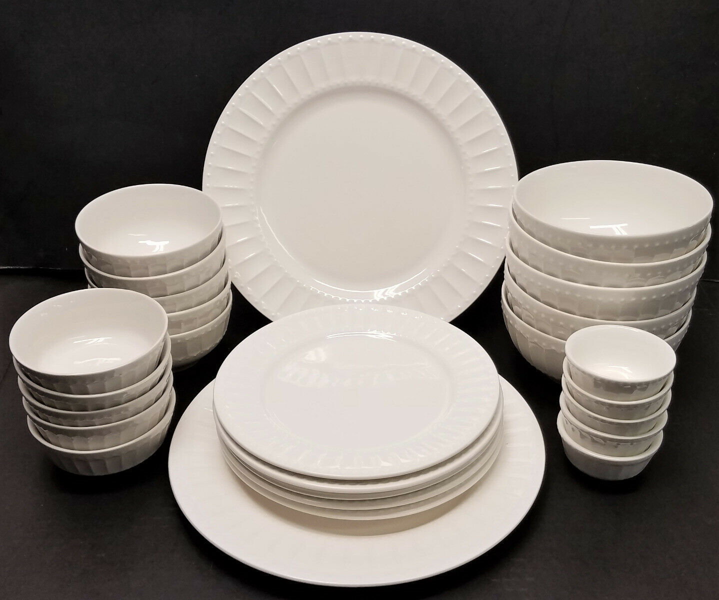 Gibson White Elements Paloma Embossed 27Piece Ceramic Whiteware Set