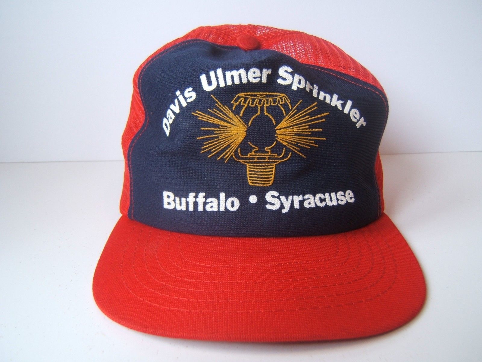 Vintage Davis Ulmer Sprinkler Hat Red Snapback Trucker Cap Made USA ...