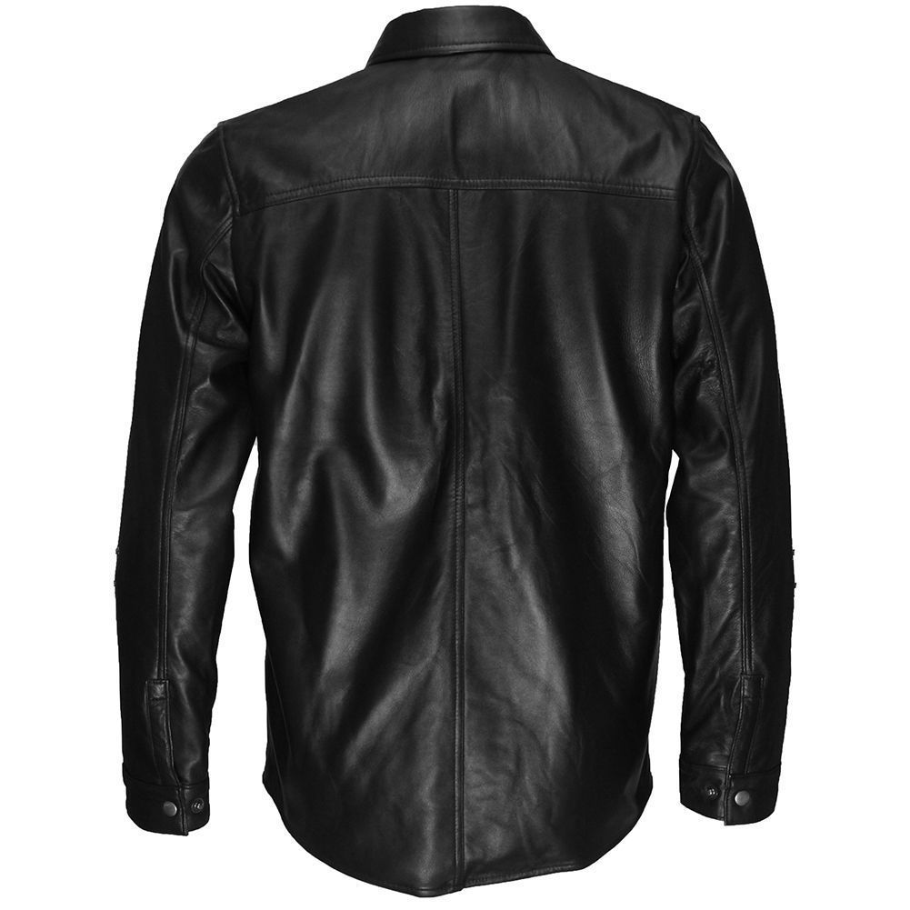 Black Lambskin Collared Lightweight Jacket Over Shirt,Men genuine