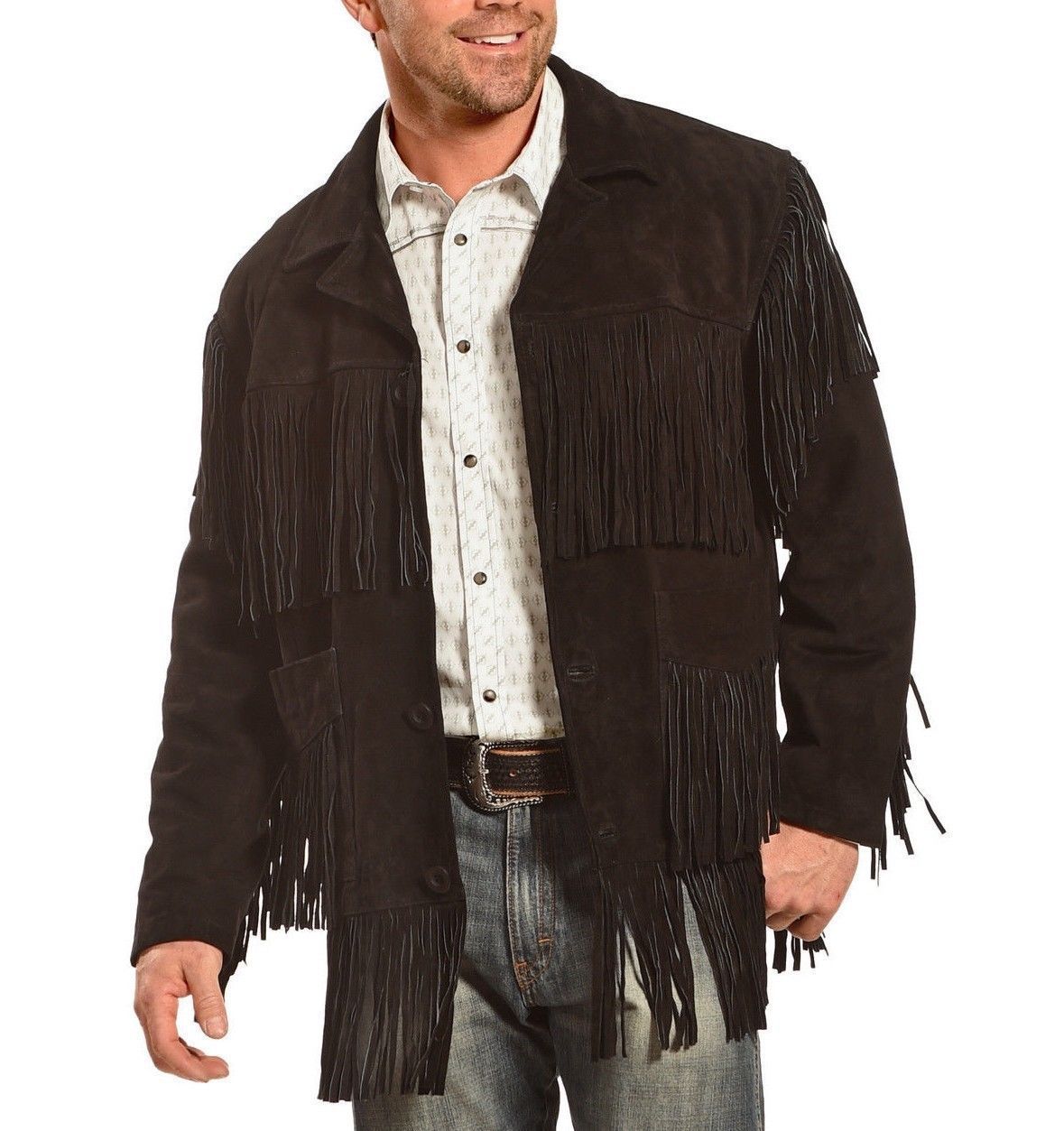 Men's black western style suede leather jacket suede leather cowboy ...