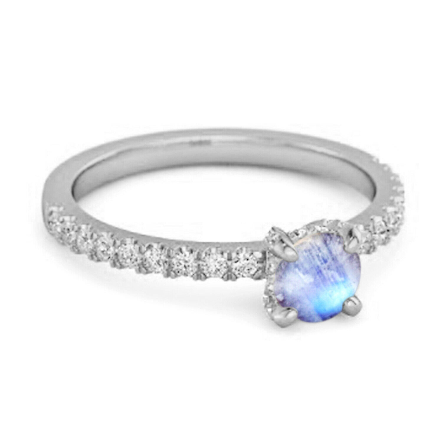 0.10 Ct Moonstone 9k White Gold Bridal Ring Engagement Ring