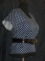 Retro Style Navy Blue with White Polka Dots Shell Blouse-RockabillyPin UpClassic - $15.50