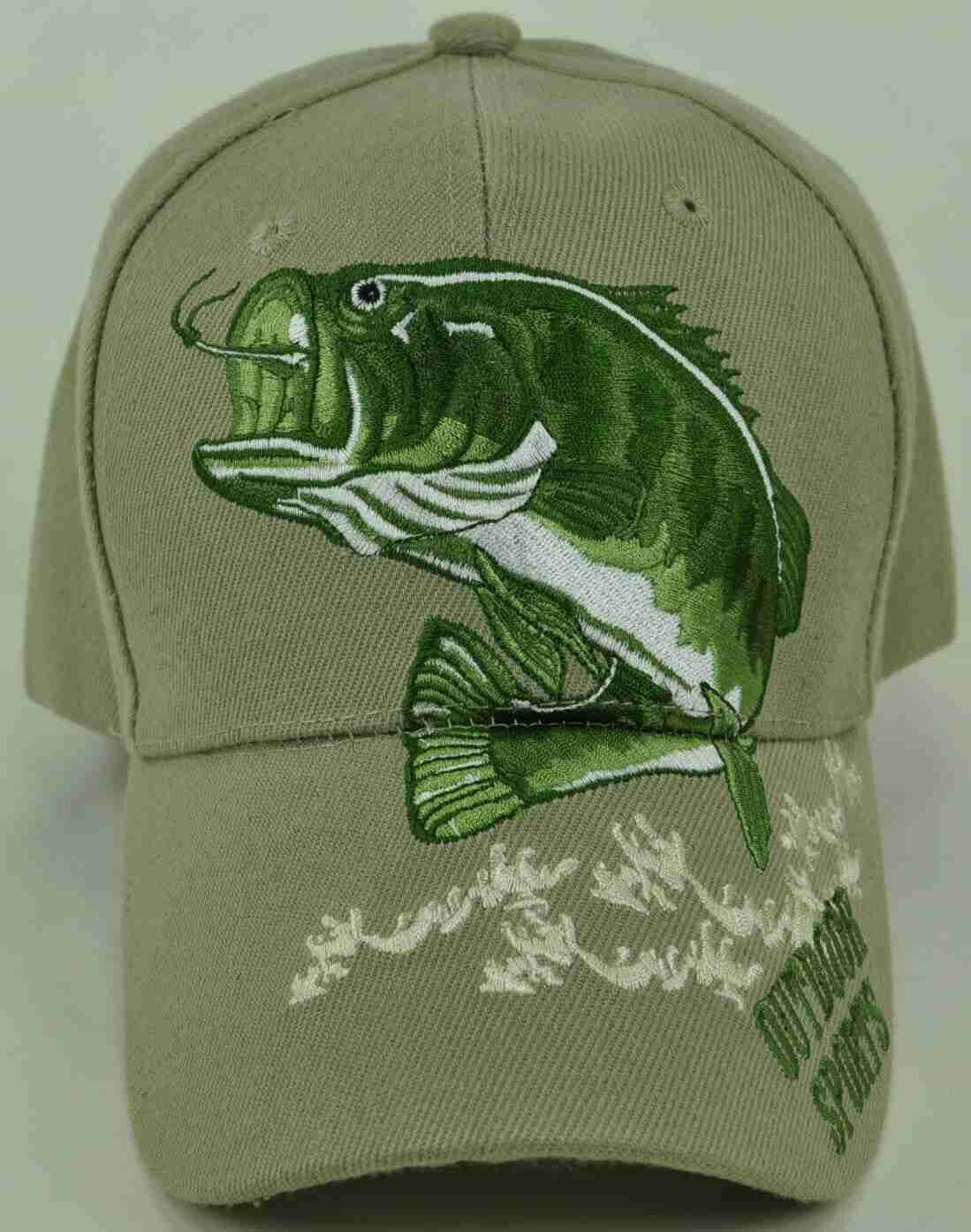 BIG BASS FISHING OUTDOOR SPORTS TAN CAP HAT Men's Hats