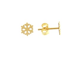 18K YELLOW GOLD EARRINGS SMALL FLAT SNOWFLAKE, SHINY, SMOOTH, 5mm, MADE ... - $174.00