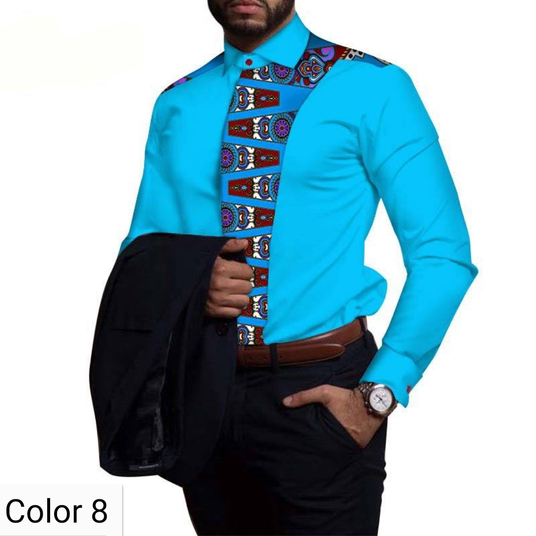 African Men Cotton clothing African ethnic wax printing Men's Shirt 11