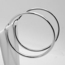 18K WHITE GOLD ROUND CIRCLE EARRINGS DIAMETER 60 MM, WIDTH 3 MM, MADE IN ITALY image 3