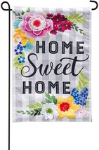 Home Sweet Home Plaid Floral Garden Linen Flag,-2 Sided Message, 12.5&quot; x... - $22.00