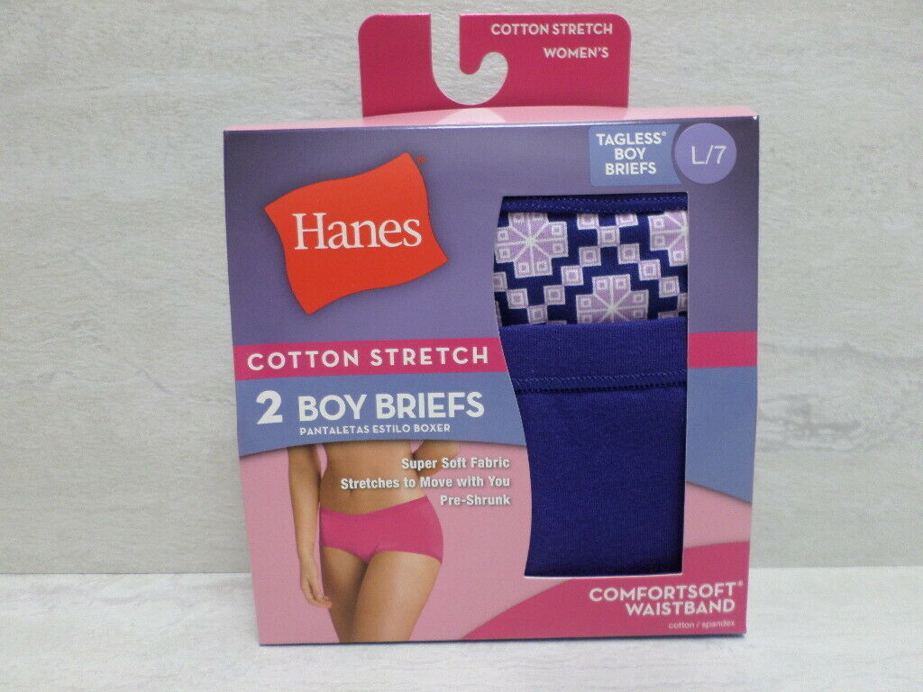 Hanes 2-Pack Women’s Cotton Stretch Boy Briefs, Purple Geometric, Size 7/L, NWT