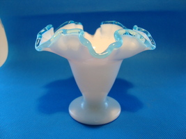Fenton glass aqua crest mini vase milk glass. - $15.00