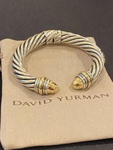David Yurman 10mm Hinged Cable Cuff Silver Bracelet &amp; 14K Gold Dome End ... - $890.01