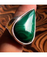 Minimalist mirror polished Green Pear Malachite Sterling Silver Ring - S... - $68.31