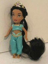 Disney Princess Jasmine 4&quot; Doll Black Hair Crown Blue Clothing Outfit - $11.99