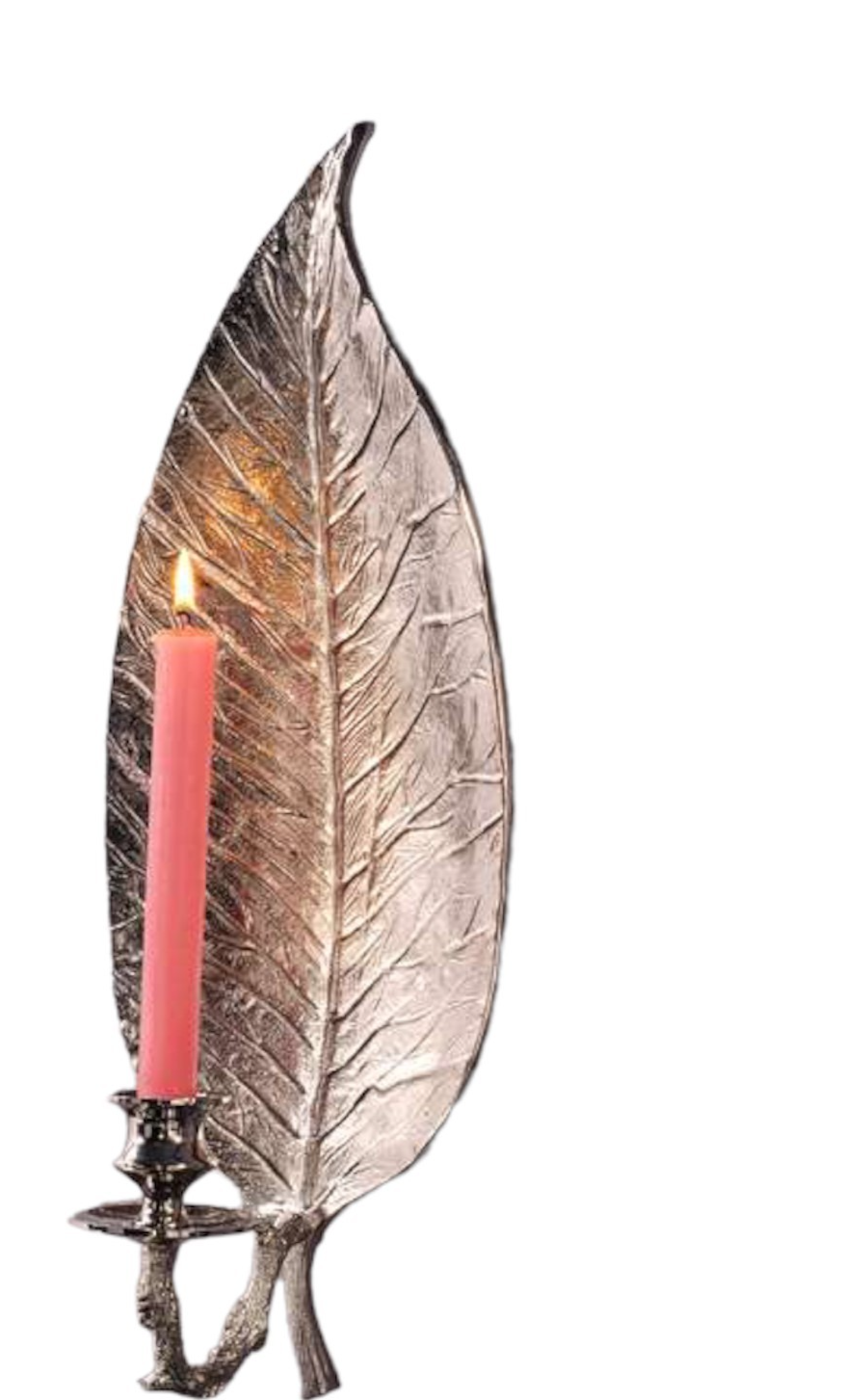 Primary image for Leaf Shaped Wall Sconce Tapered Candle Holder Aluminum 20" High Silver