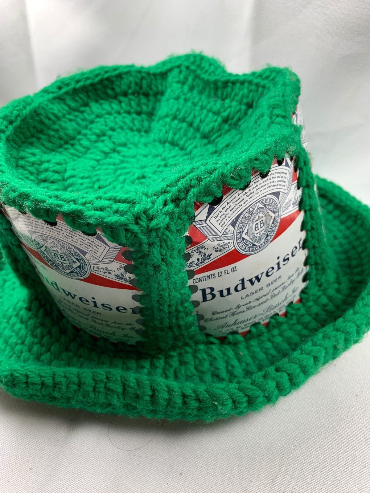 Lot of 2 Vintage Beer Can Knit Hats Budweiser Miller High Life Crochet