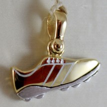 SOLID 18K WHITE & YELLOW GOLD SOCCER SHOE, SATIN PENDANT, SHOES, MADE IN ITALY image 1