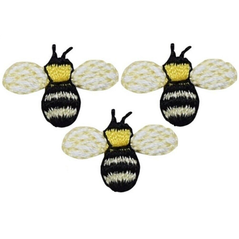 Mini Bumblebee Applique Patch - Bee, Insect, Bug Badge 3/4 (3-Pack, Iron on)