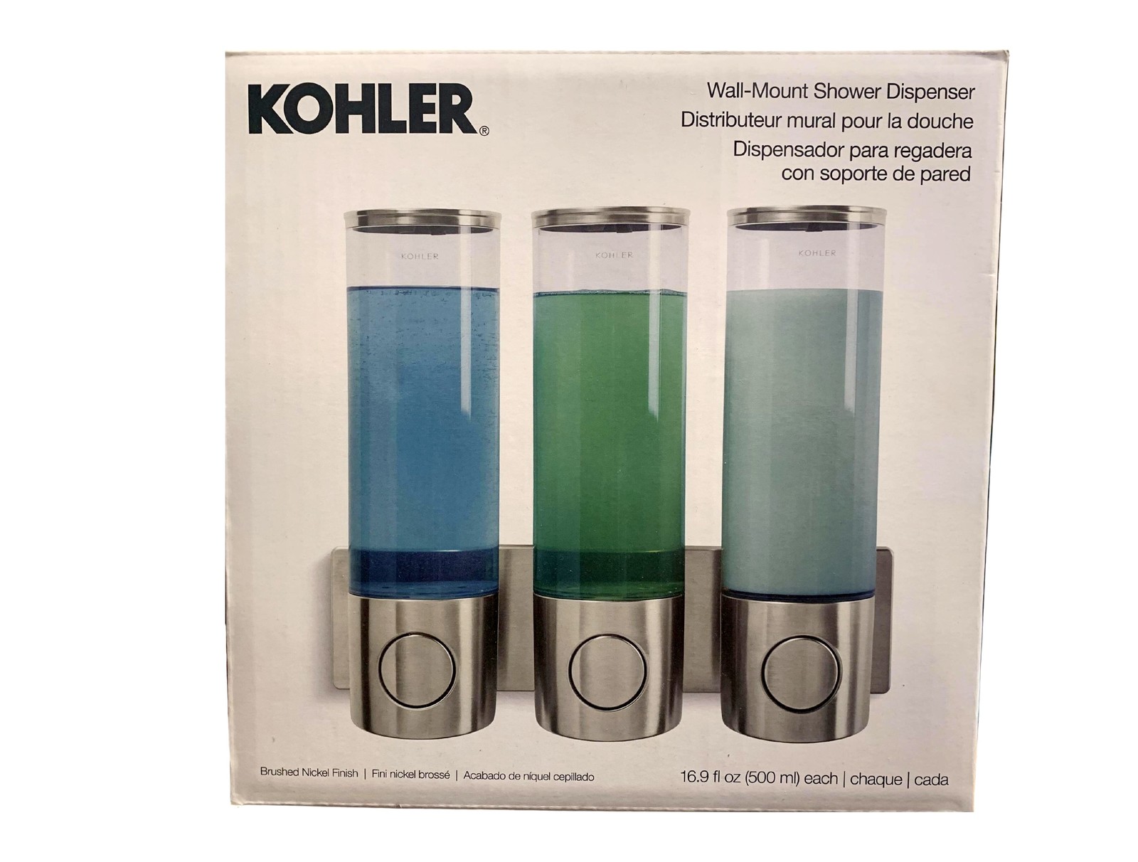 Kohler Triple Wall Mount Shower Dispenser Holds 16.9oz Brushed Nickle