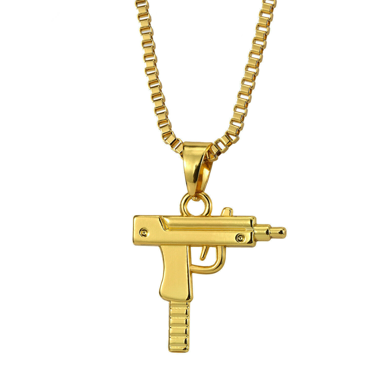 NEW Hip Hop Gold Plated Pistol Uzi Gun Link Chain Necklace for Men