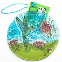 Hummingbird with Flower Fused Art Glass Ornament Sun Catcher Handmade Ec... - $17.81
