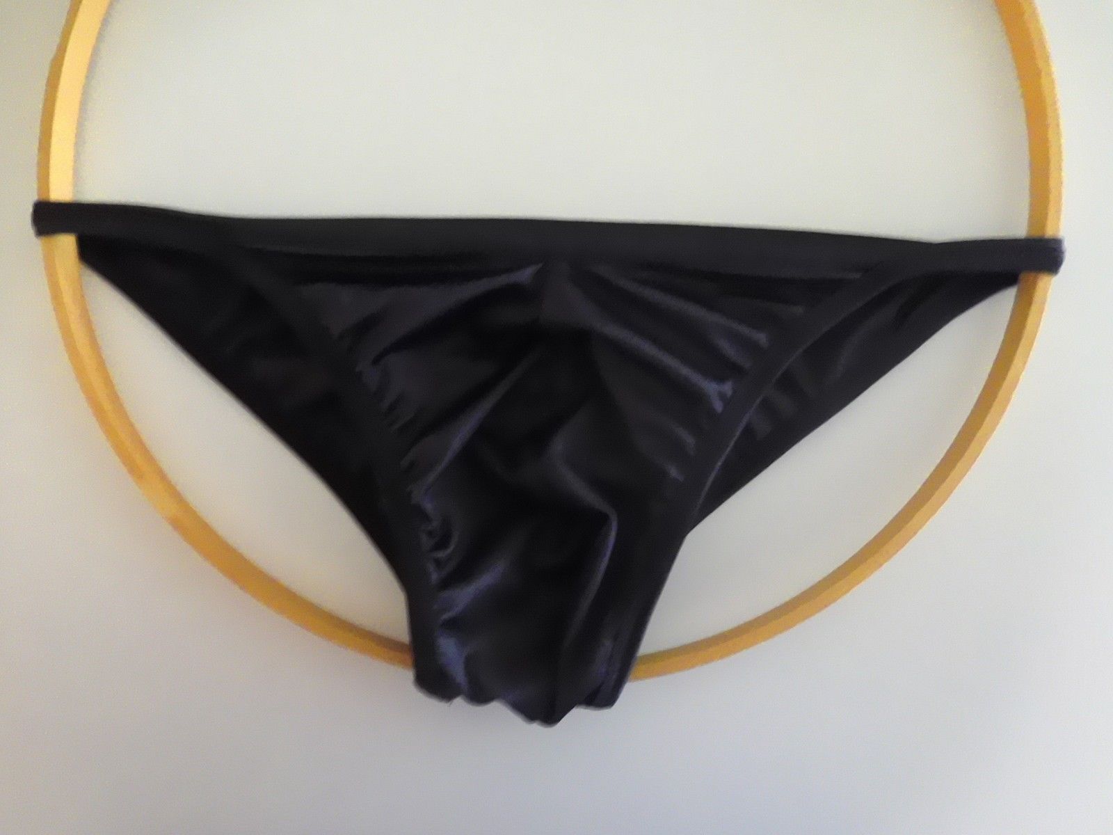 Men's String Bikini Low rise Whale Tail Brief Brazilian Made USA satin Black Underwear