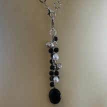 .925 SILVER RHODIUM NECKLACE WITH BLACK ONYX, WHITE PEARLS, CRYSTALS AND AGATE image 3